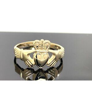 Irish Signet Claddagh Ring 14k Yellow Gold Estate Jewelry Women's Size 6.25